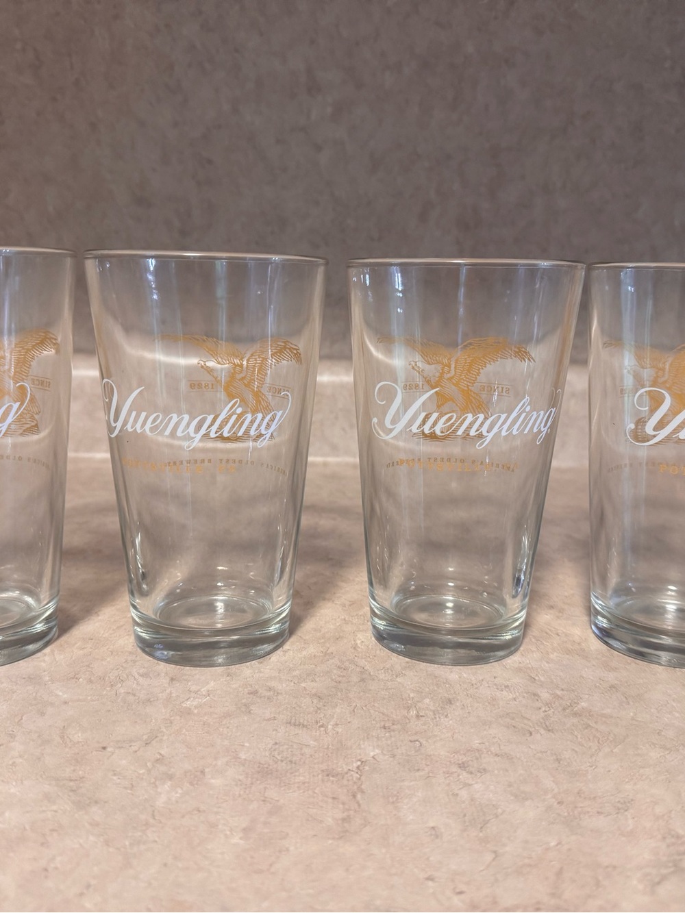Set of 4 Yuengling Clear Pint Glasses with Gold Logo